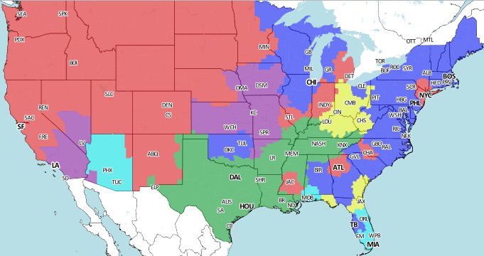 Bankroll Sports Picks Blog » Blog Archive » CBS Coverage Map Week 4